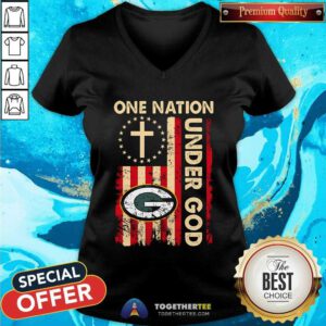 Good Green Bay Packers One Nation Under God Jesus Flag V-neck