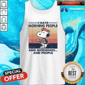 Original Snoopy Drinking Coffee I Hate Morning People Vintage Tank-top