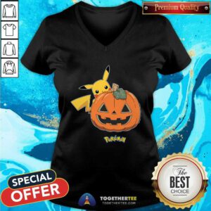 Premium Pokemon Pikachu Halloween Jack O' Lantern Pumpkin V-neck