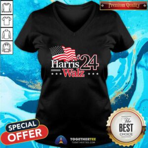 Pretty Harris Walz 24 USA Flag V-neck