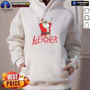Alt Text: Funny Sleigher Christmas Heavy Metal Music Hoodie featuring a playful design for festive metal fans