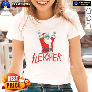 Funny Sleigher Christmas Heavy Metal Music Ladies Tee featuring a festive design perfect for metal fans this holiday season.
