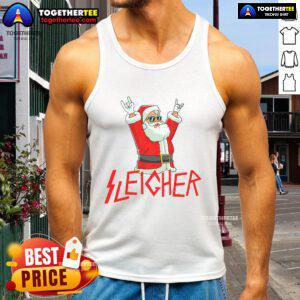 Funny Sleigher Christmas Heavy Metal Music Tank Top featuring a festive design and bold graphics for metal fans.
