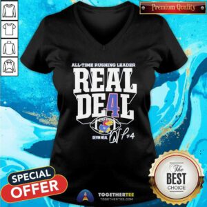 Nice Devin Neal Kansas Jayhawks Football All-Time Rushing Leader Record V-neck