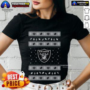 Ladies tee featuring Las Vegas Raiders holiday Christmas design, perfect for festive game day celebrations.