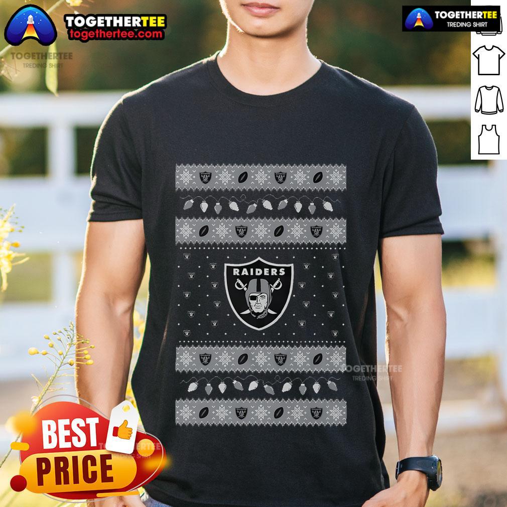 Nice Las Vegas Raiders holiday Christmas T-shirt featuring festive graphics and team logo, perfect for fans this season.