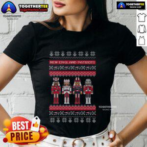 New England Patriots holiday nutcracker ladies tee featuring festive design and team logo for fans this season.