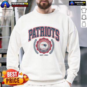 New England Patriots sweatshirt featuring team crest established in 1960, perfect for fans and casual wear.