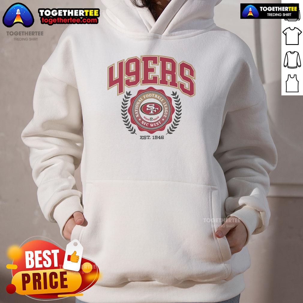 San Francisco 49ers team crest hoodie established 1946, featuring bold logo and stylish design for fans.