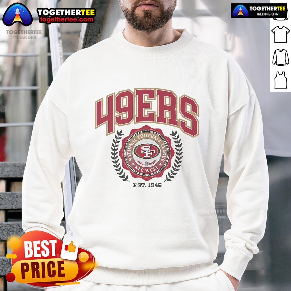San Francisco 49ers team crest sweatshirt established 1946, featuring bold colors and logo design for fans.