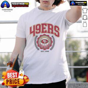 San Francisco 49ers Team Crest Est 1946 T-Shirt showcasing the iconic logo in vibrant colors for fans.