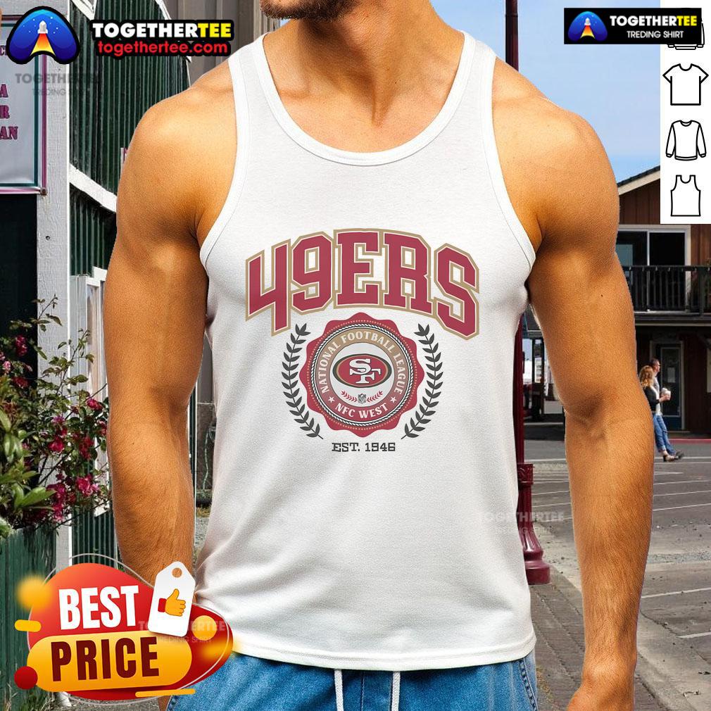 San Francisco 49ers team crest tank top established in 1946, featuring vibrant colors and classic logo design.