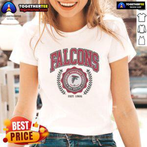 Official Atlanta Falcons Team Crest Est 1966 Ladies Tee featuring the iconic logo in stylish design for female fans.