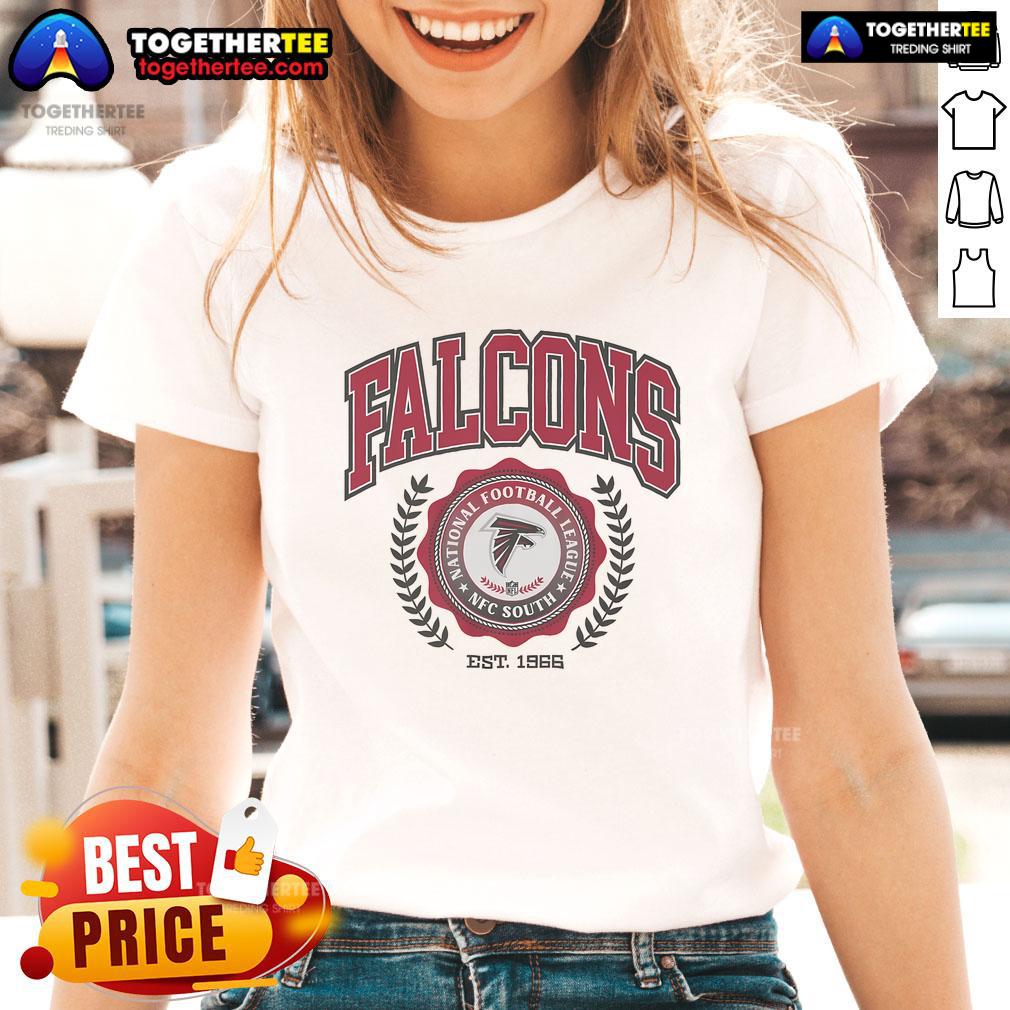 Official Atlanta Falcons Team Crest Est 1966 Ladies Tee featuring the iconic logo in stylish design for female fans.