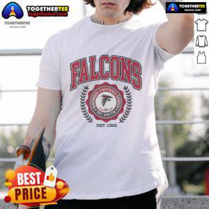 Official Atlanta Falcons Team Crest Est 1966 T-Shirt featuring the iconic falcon logo on a stylish black background.