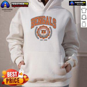 Alt Text: Official Cincinnati Bengals Team Crest Est 1968 Hoodie featuring bold logo and stylish design for fans.