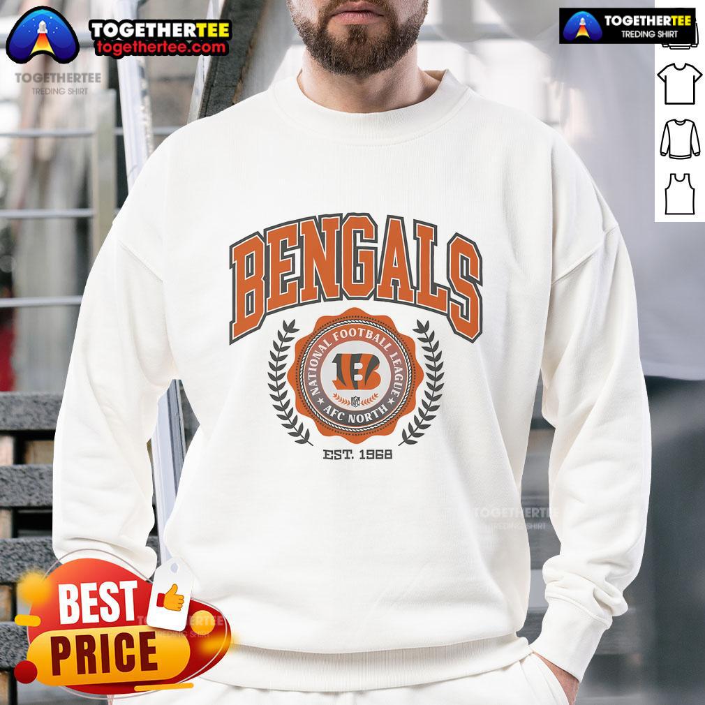 Official Cincinnati Bengals Team Crest Est 1968 Sweatshirt featuring the iconic logo and vibrant team colors.