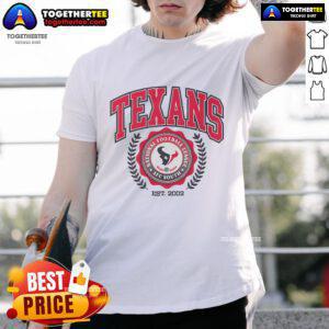 Official Houston Texans Team Crest Est 2002 T-Shirt featuring the team's logo on a stylish design for fans.