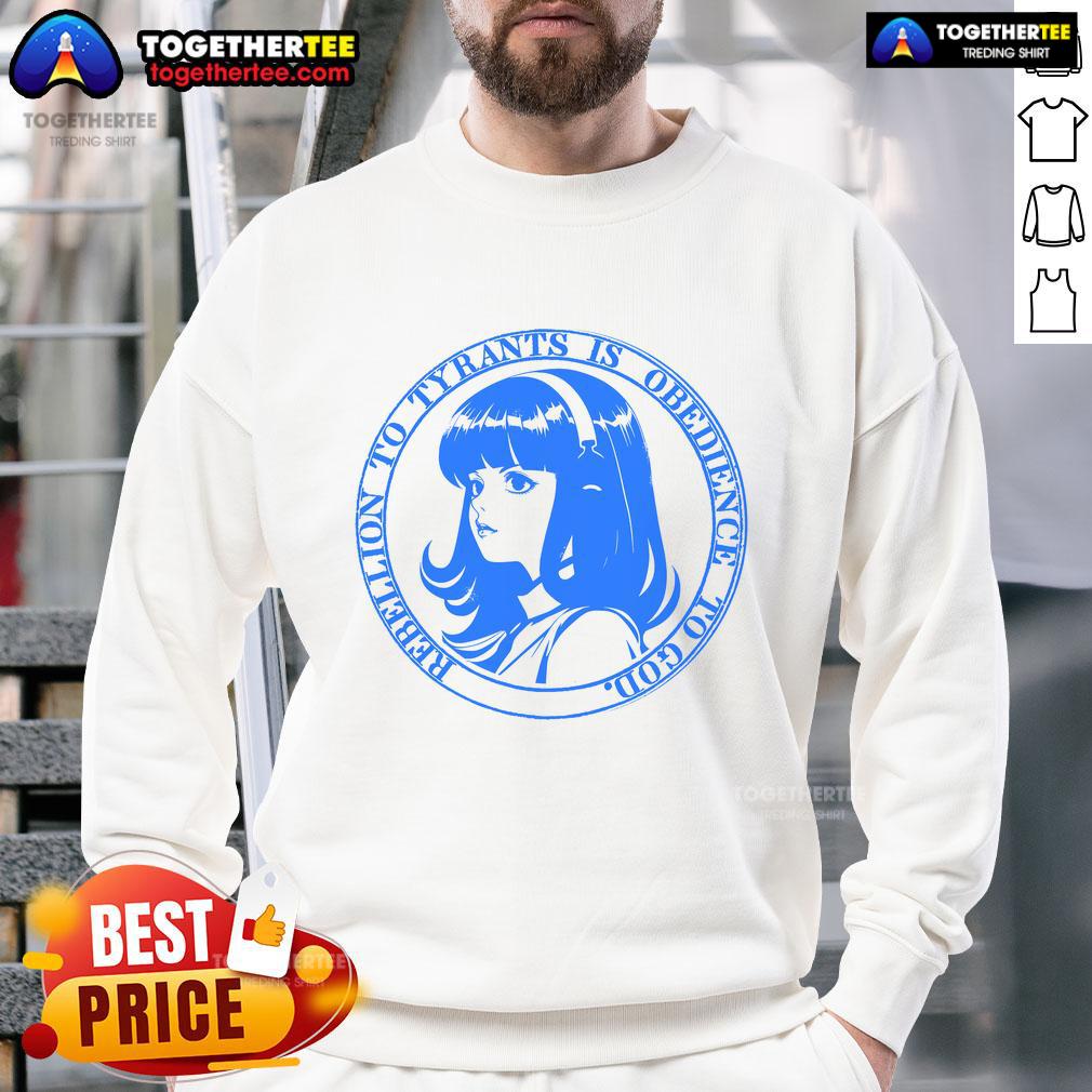Official John Galt Rebellion to Tyrants Anime Sweatshirt featuring bold graphics and a motivational message.
