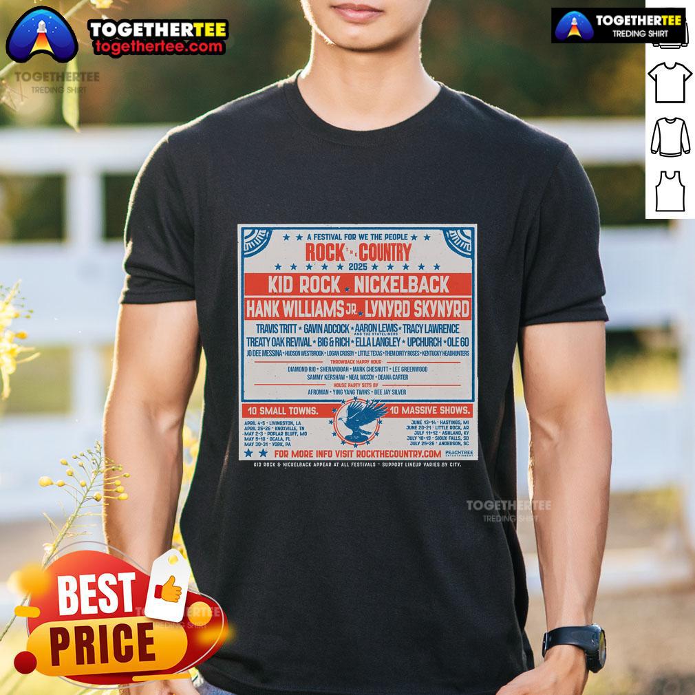 Official Kid Rock The Country Festival For We The People 2025 T-Shirt featuring bold graphics and vibrant colors.