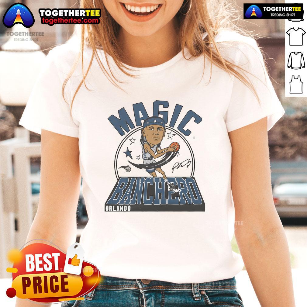 Official Magic Paolo Banchero Signature Ladies Tee featuring stylish design and vibrant colors for fans and collectors.
