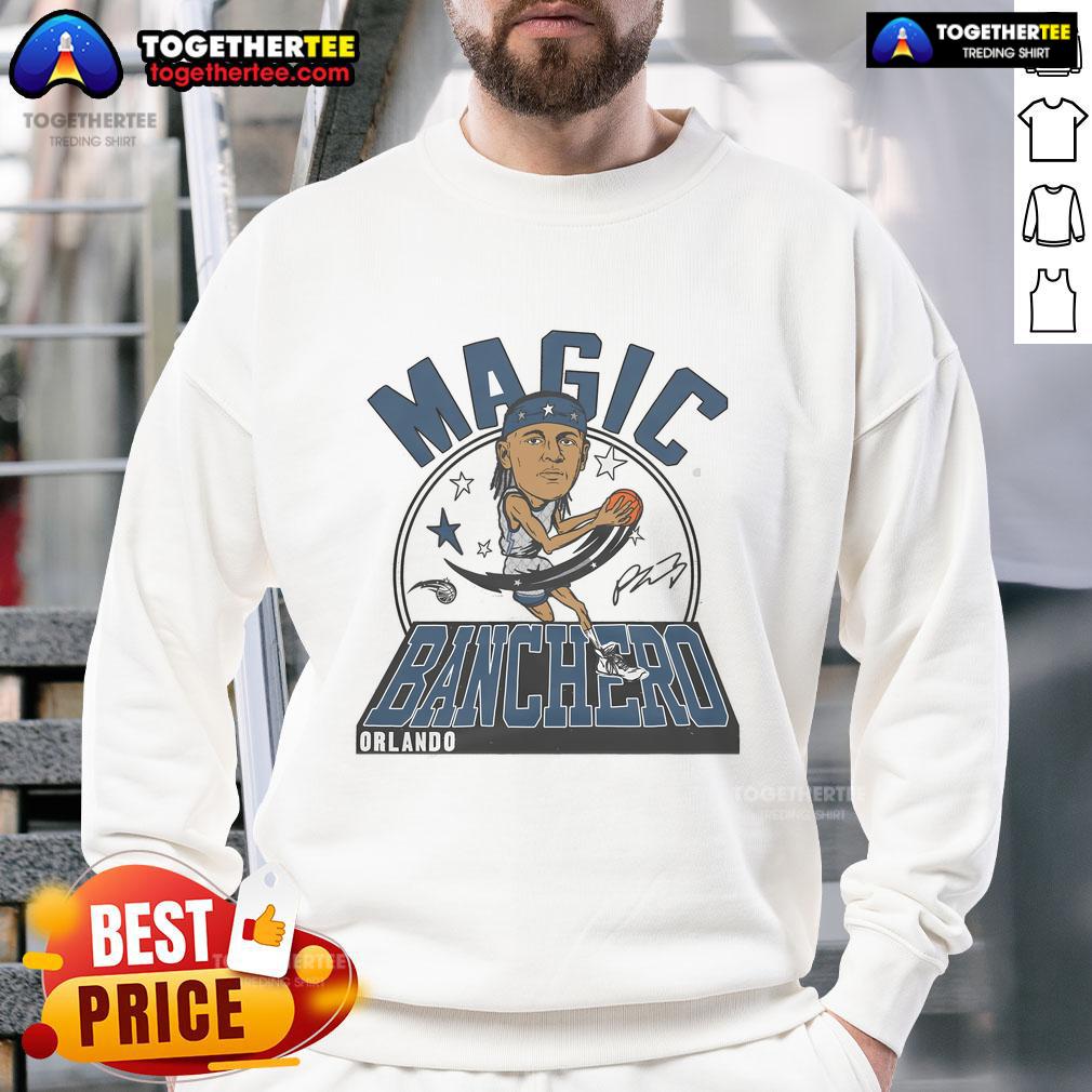 Official Magic Paolo Banchero Signature Sweatshirt featuring team colors and player signature for fans and collectors.
