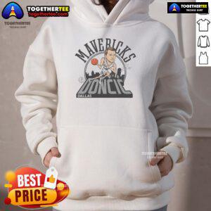 Official Mavericks Luka Doncic signature hoodie featuring team colors and logo, perfect for fans and players alike.