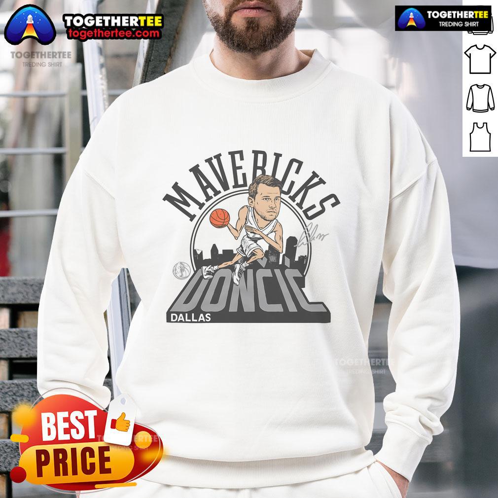 Official Mavericks Luka Doncic Signature Sweatshirt featuring team colors and Luka's logo for stylish fan wear.