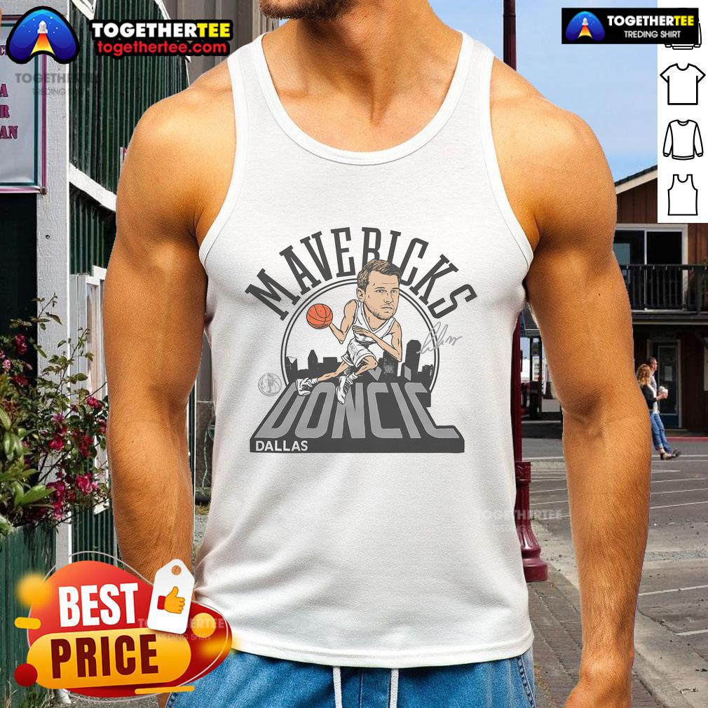 Official Mavericks Luka Doncic Signature Tank Top featuring vibrant team colors and sleek design for fans and athletes.