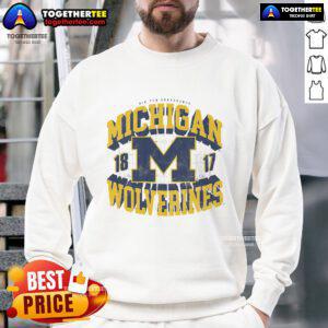 Alt Text: Official Michigan Wolverines Field Arched Wordmark 1817 Sweatshirt showcasing team spirit and athletic style.