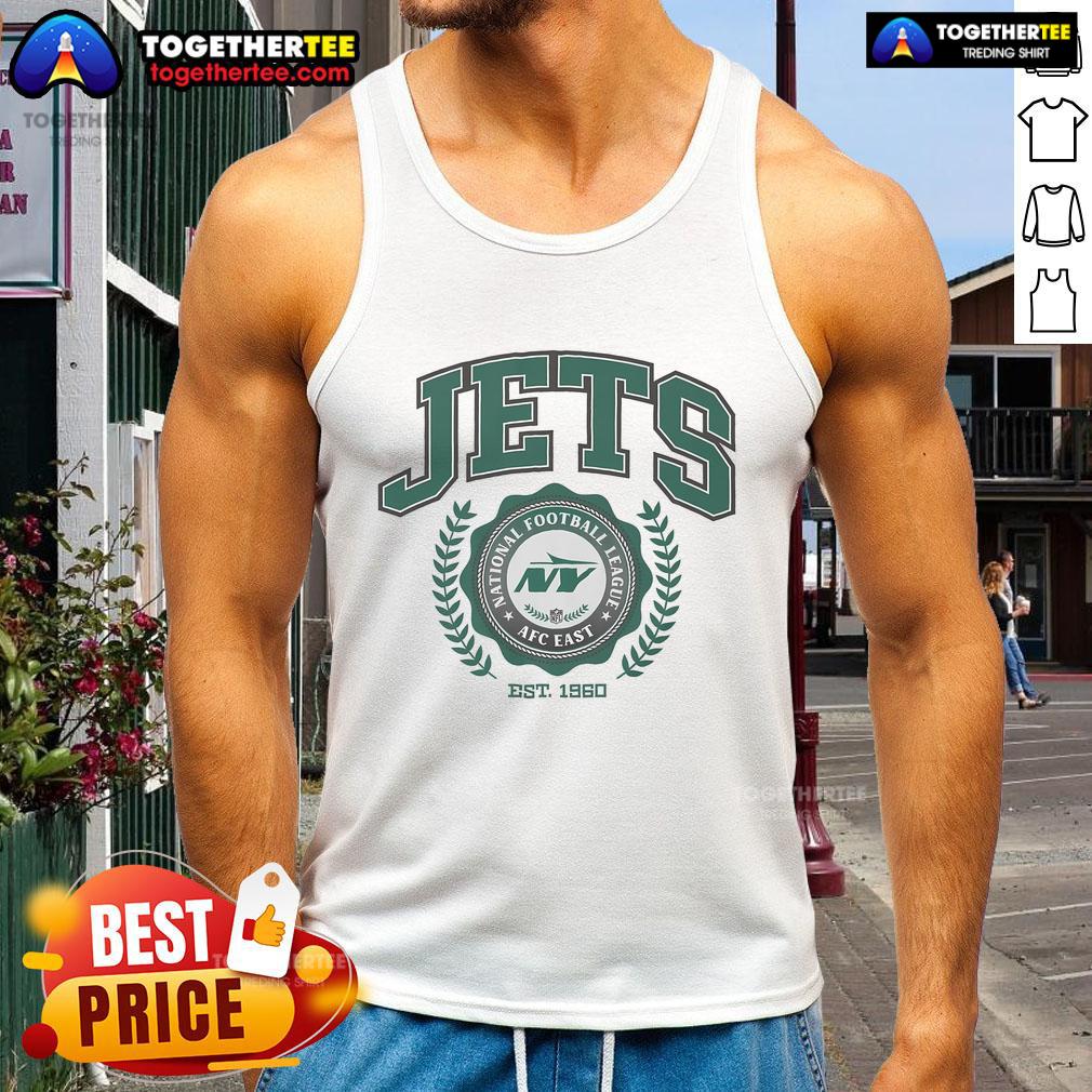 Official New York Jets Team Crest Est 1960 tank top featuring the iconic logo and vibrant team colors for fans.