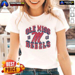 Official Ole Miss Rebels Field Arched Wordmark 1848 Ladies Tee showcasing vibrant team colors and stylish design.
