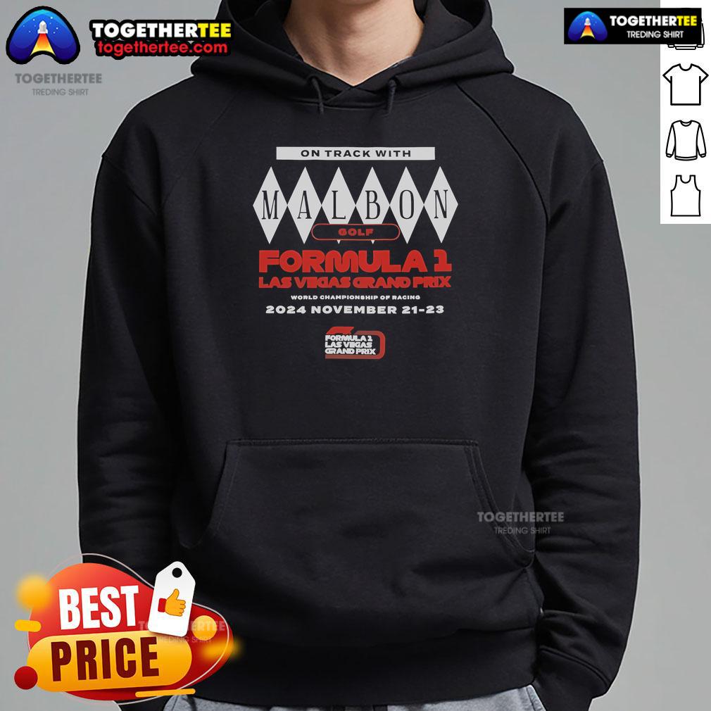 Official Malbon Golf Formula 1 Las Vegas Grand Prix hoodie featuring stylish design for racing fans and enthusiasts.