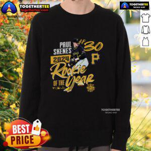 Official Pittsburgh Pirates Paul Skenes 2024 National League Rookie of the Year sweatshirt featuring team colors and logo.