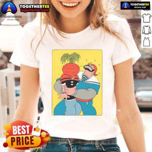 Official Popeye the Sailor Man 'Popeye vs Sinbad' Beet Ladies Tee featuring vibrant graphics and a classic cartoon design.