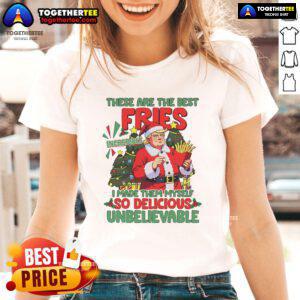 Official Santa Trump McDonald's Christmas tee featuring fries and a humorous holiday design, perfect for festive attire.