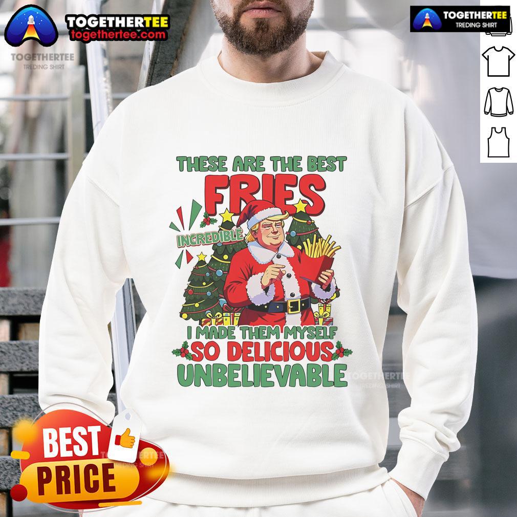 Official Santa Trump McDonald's sweatshirt featuring holiday fries design, perfect for festive celebrations and Christmas spirit.