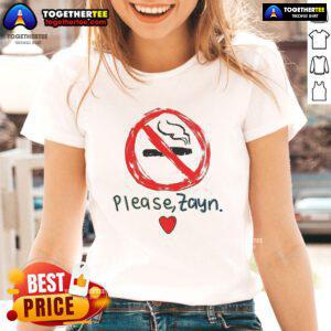 Official Stop Smoking Please Zayn Ladies Tee featuring bold graphics and a stylish design for smoking cessation awareness.