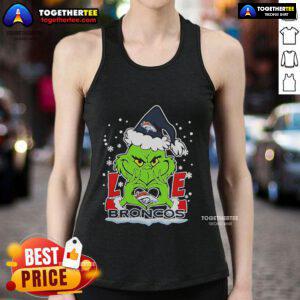 Official The Grinch Love 2024 Denver Broncos Football Christmas Tank Top for holiday cheer and team spirit.