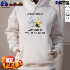 Official Peanuts Life Is Great hoodie featuring a playful design, perfect for fans of the classic comic strip.