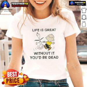 Official Peanuts Life Is Great Ladies Tee featuring a playful design, perfect for fans of the iconic comic strip.