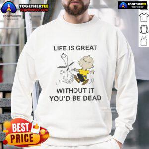 Official Peanuts Life Is Great Sweatshirt featuring classic characters, perfect for cozy casual wear.
