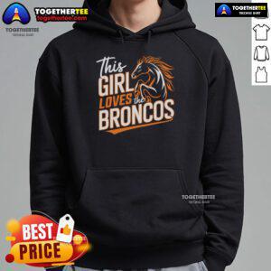 This girl loves the Broncos NFL hoodie, showcasing her support for the Denver Broncos in style and comfort.