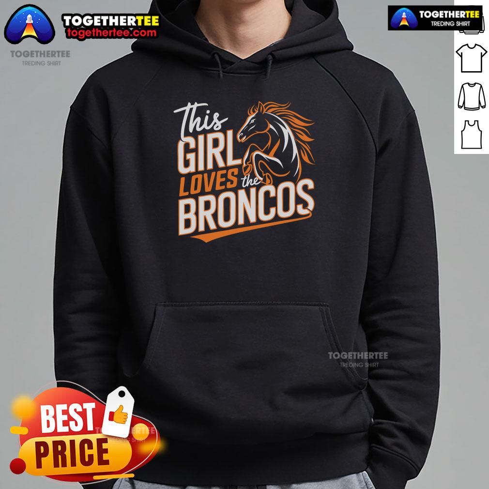 This girl loves the Broncos NFL hoodie, showcasing her support for the Denver Broncos in style and comfort.
