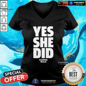Premium Yes She Can And Yes She Did Harris Walz V-neck