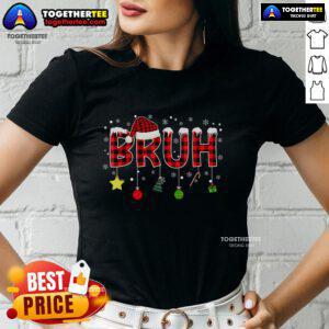 Pretty Bruh Christmas red plaid teens Xmas pajama ladies tee, featuring a festive design perfect for holiday celebrations.