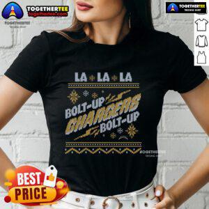 Pretty Los Angeles Chargers holiday ladies tee featuring festive colors and stylish design for fans.