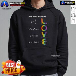 Colorful LGBT Maths hoodie design featuring the phrase 'All You Need Is A Love Of LGBT Maths' for math enthusiasts.