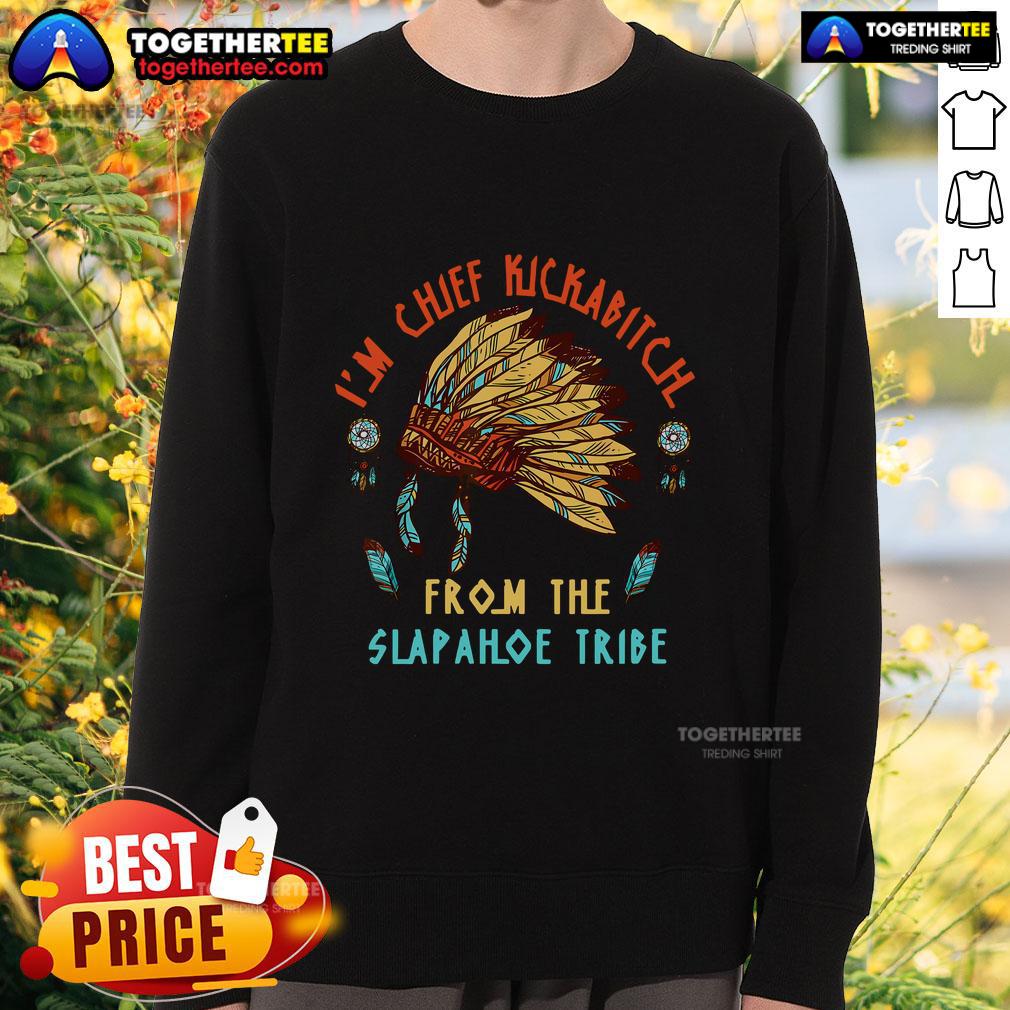 Vintage sweatshirt featuring Top Im Chief Kickabitch from the Slapahoe Tribe, showcasing unique tribal design and style.
