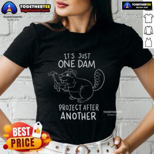 Top It's Just One Dam Project After Another Ladies Tee showcasing a humorous graphic design on a stylish women's t-shirt.